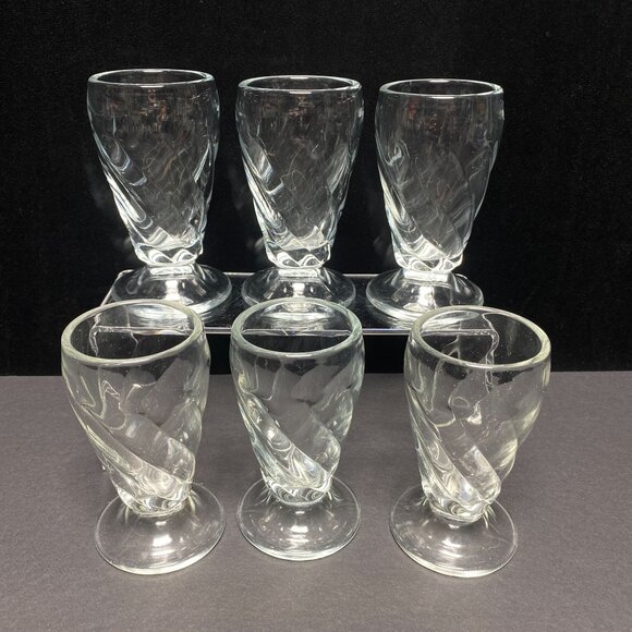Vintage Swirl Optic Parfait Sundae Glasses Set Of 6 Double Wall - Picture 1 of 12